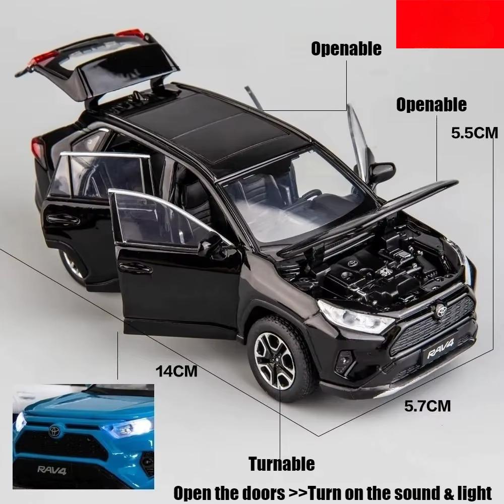 1/32 Toyota RAV4 SUV Off-Road Toy Car, JKM Diecast Metal Model Sound & Light Doors Openable Educational Collection Gift for Boy