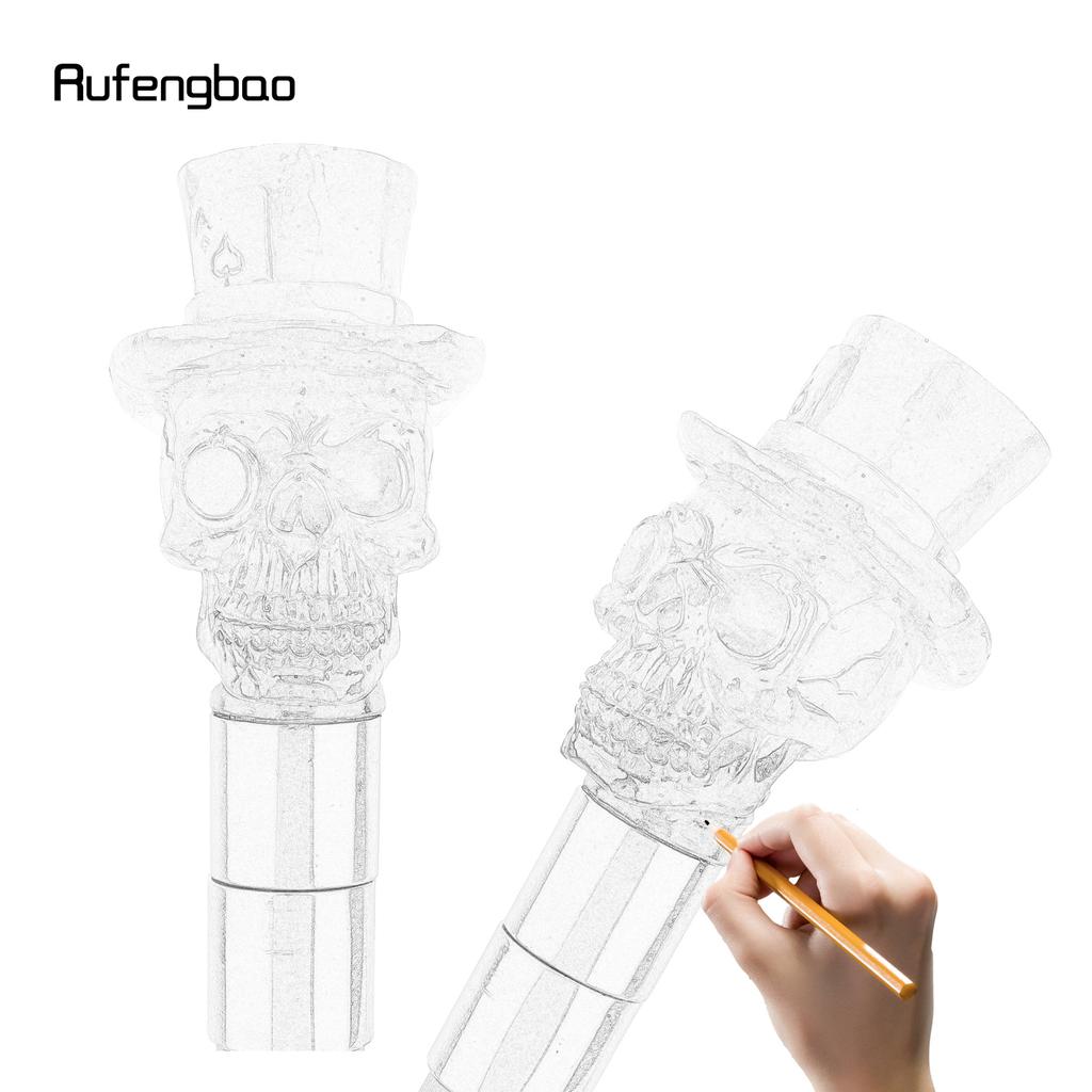 Red Hat Transparent Resin Skull Head Walking Cane Fashion Decorative Steel Stick Gentleman Performance Stage Cane 93cm