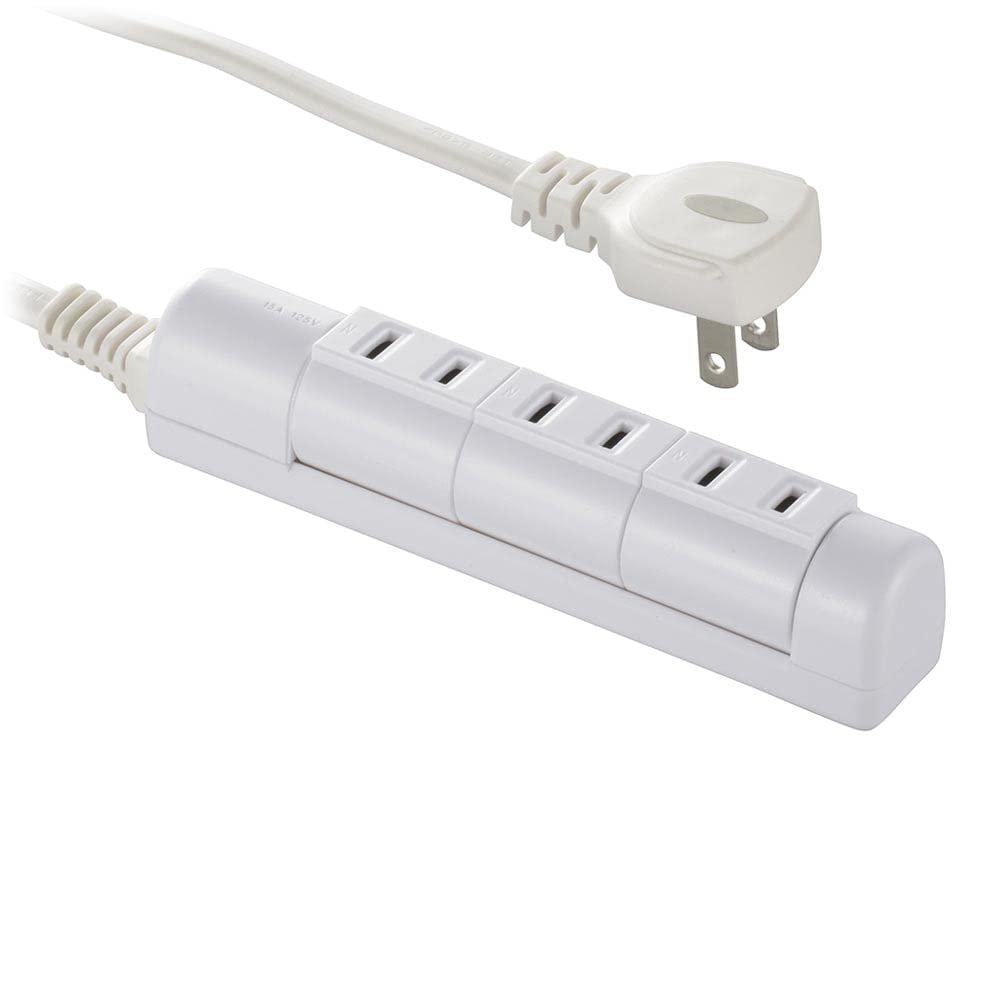 OHM 3-Outlet Rotating Slim Power Strip 1.5m Cable White AC Adapter Friendly HS-T31C5W3-W
