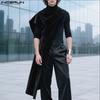 Men Turtleneck One Shoulder Sleeve Glitter High Splits Casual Long Tops T-shirts