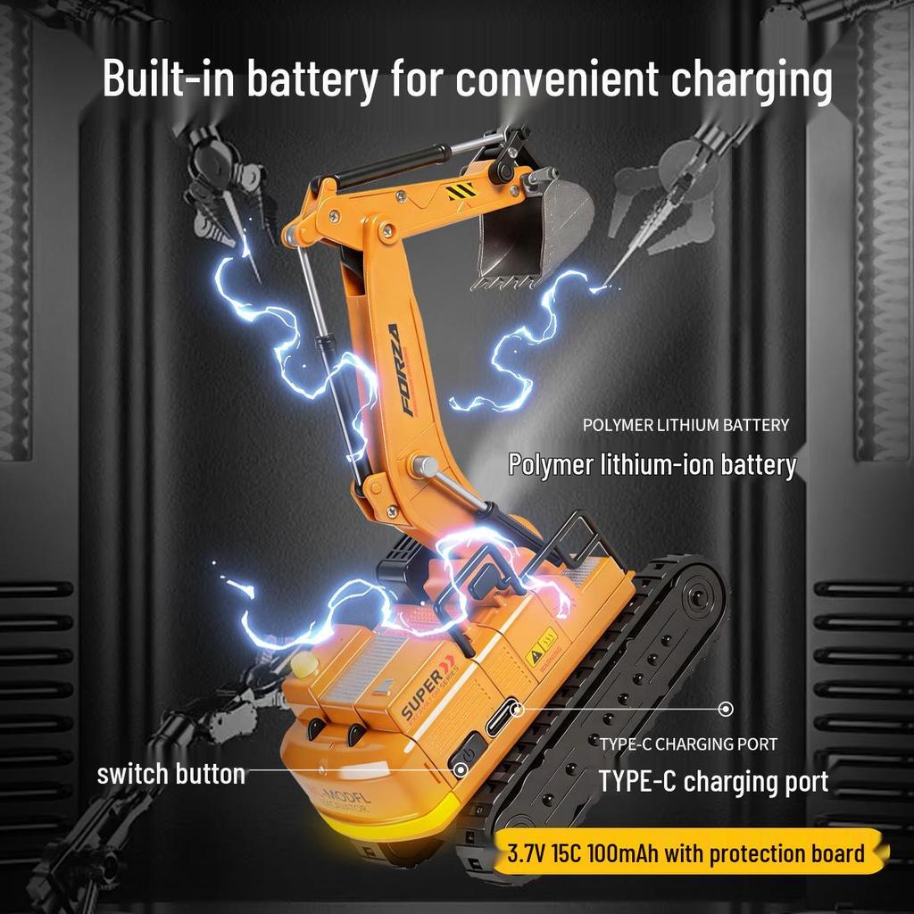 Weili 6402 Alloy Mini 1:64 Remote Control Tracked Excavator Toy for Kids, 10 Channel
