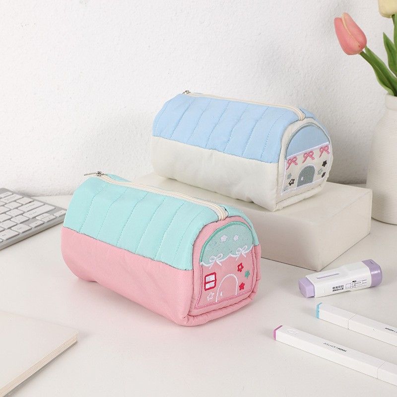 High-appearance-level Small House-shaped Pencil Case Niche Cute and Fresh Large-capacity Embroidered Stationery Storage Bag