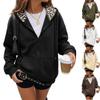 Damen Leopard Print Reißverschluss Hoodie Langarm Fleecegefüttert Lässige Sweatshirtjacke