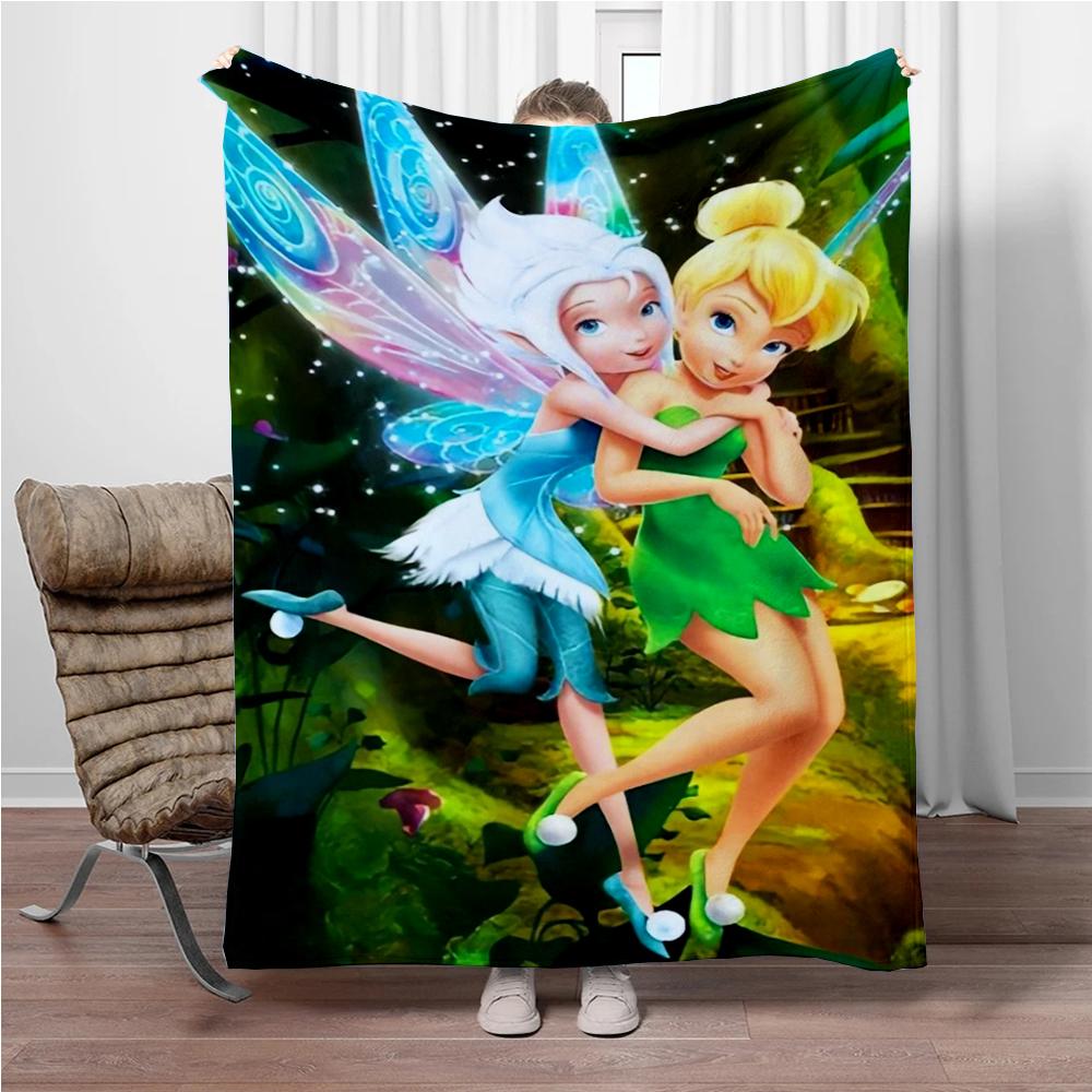 Disney Cartoon Tinker Bell Flannel Blanket Warm Soft Throw Thick Picnic Blankets for Bed Bedspread Sofa Decor Kids Boy Girl Gift