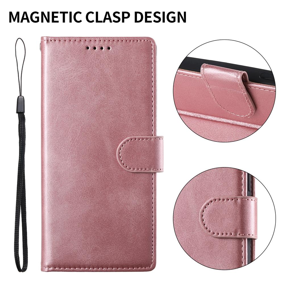 For iPhone 16 Pro Case Stand Wallet Calf Texture PU Leather Flip Phone Cover with Wrist Strap