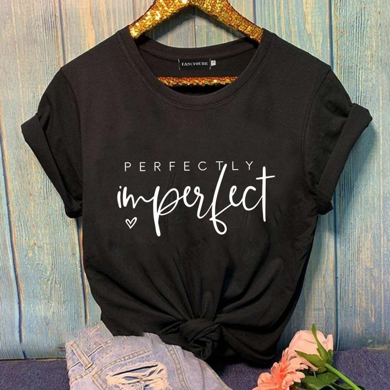 Women's Outdoor New Fashion Perfectly Imperfect Cool Letter Printed T-Shirt Casual Outdoor Street Round Neck Short Sleeve Shirt