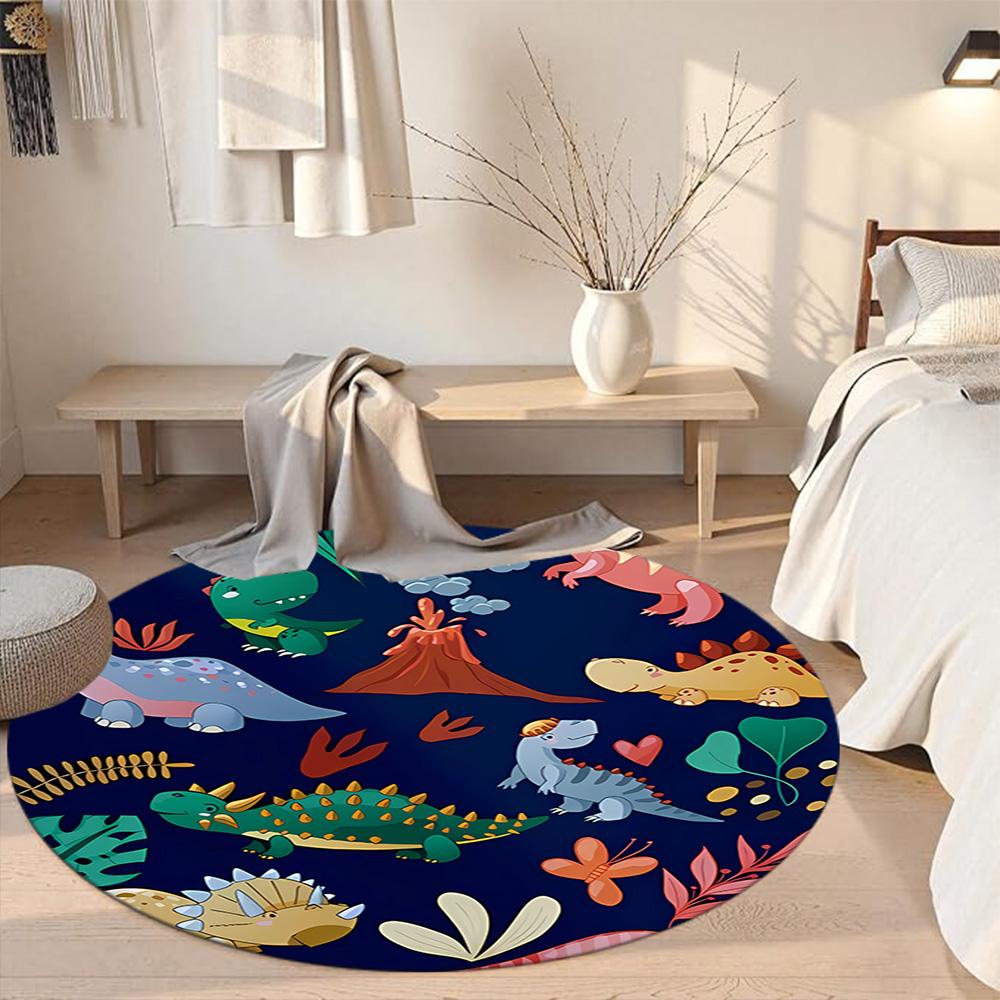 Runder Dinosaurier-Teppich Design für Wohnzimmer Schlafzimmer Eingangsbereiche Spielzimmer Rutschfester Runder Teppich Büro Heimdeko Perfekte Geburtstags-Weihnachtsgeschenkidee