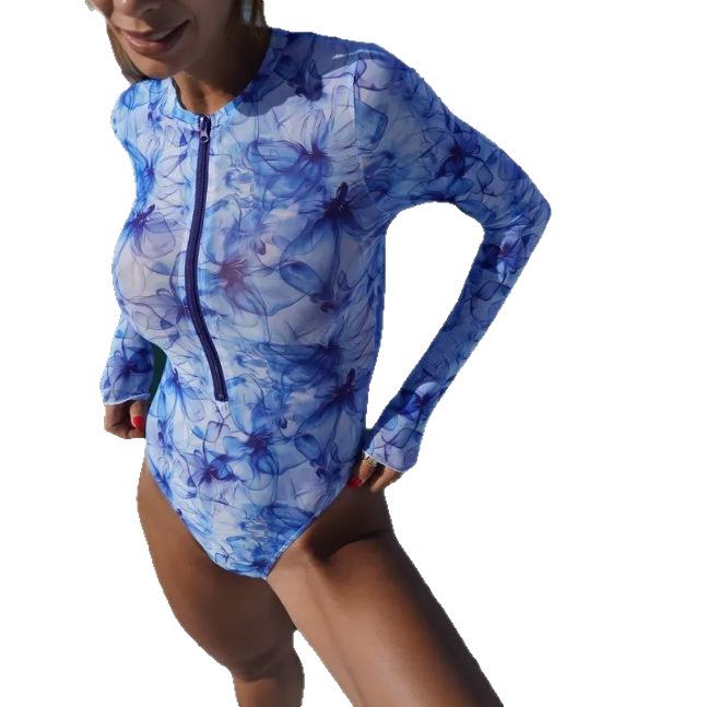 Women’s Long Sleeve Sun Protection Monokini Bathing Suit One-Piece Bikini Swimsuit, Fashion Slimming Swimwear