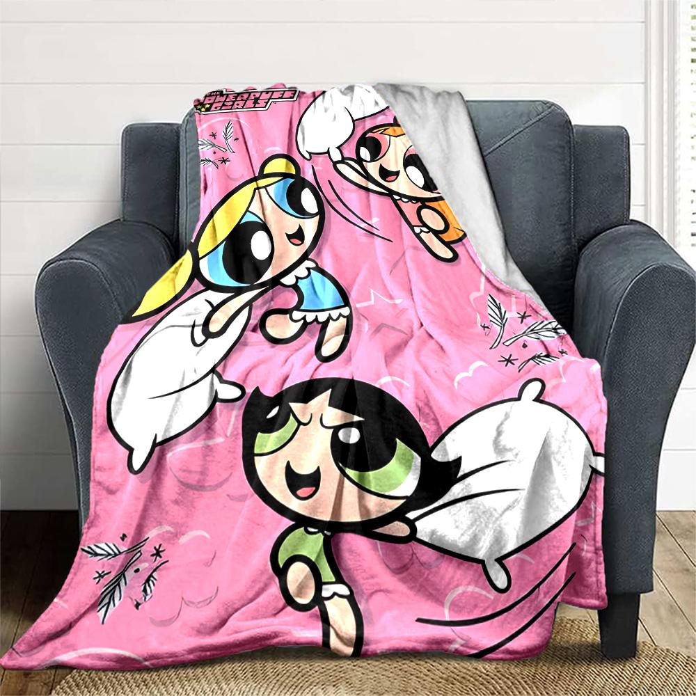 1pc Powerpuff3 Blanket, Gift, for Men and Women, Soft Blanket, Good for Sofa Bed Couch Travel, Lightweight Flannel Blanket