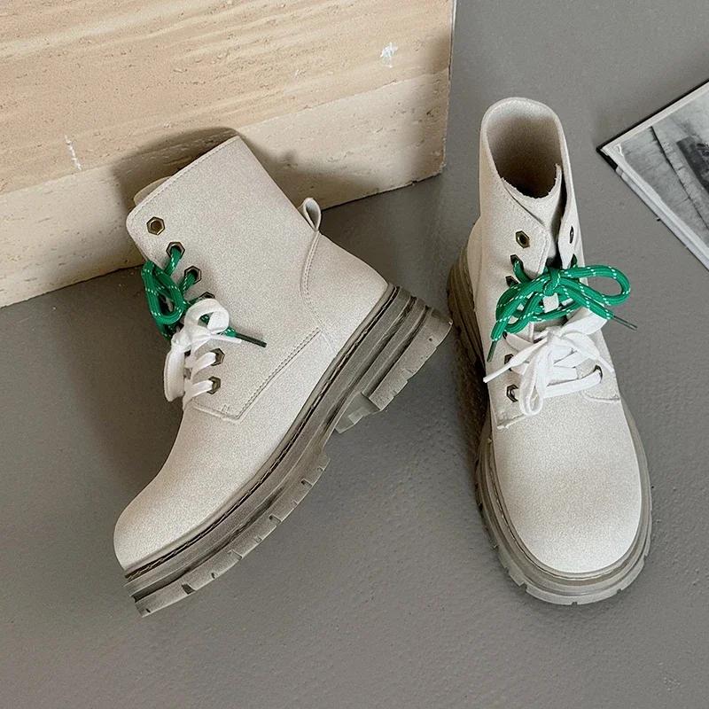 Neue Stiefel im britischen Stil, Damenschuhe, Herbst, neue lässige Schnürstiefel für Damen, hohe Stiefel, rutschfeste, dicke Sohle, Outdoor-Wanderstiefel