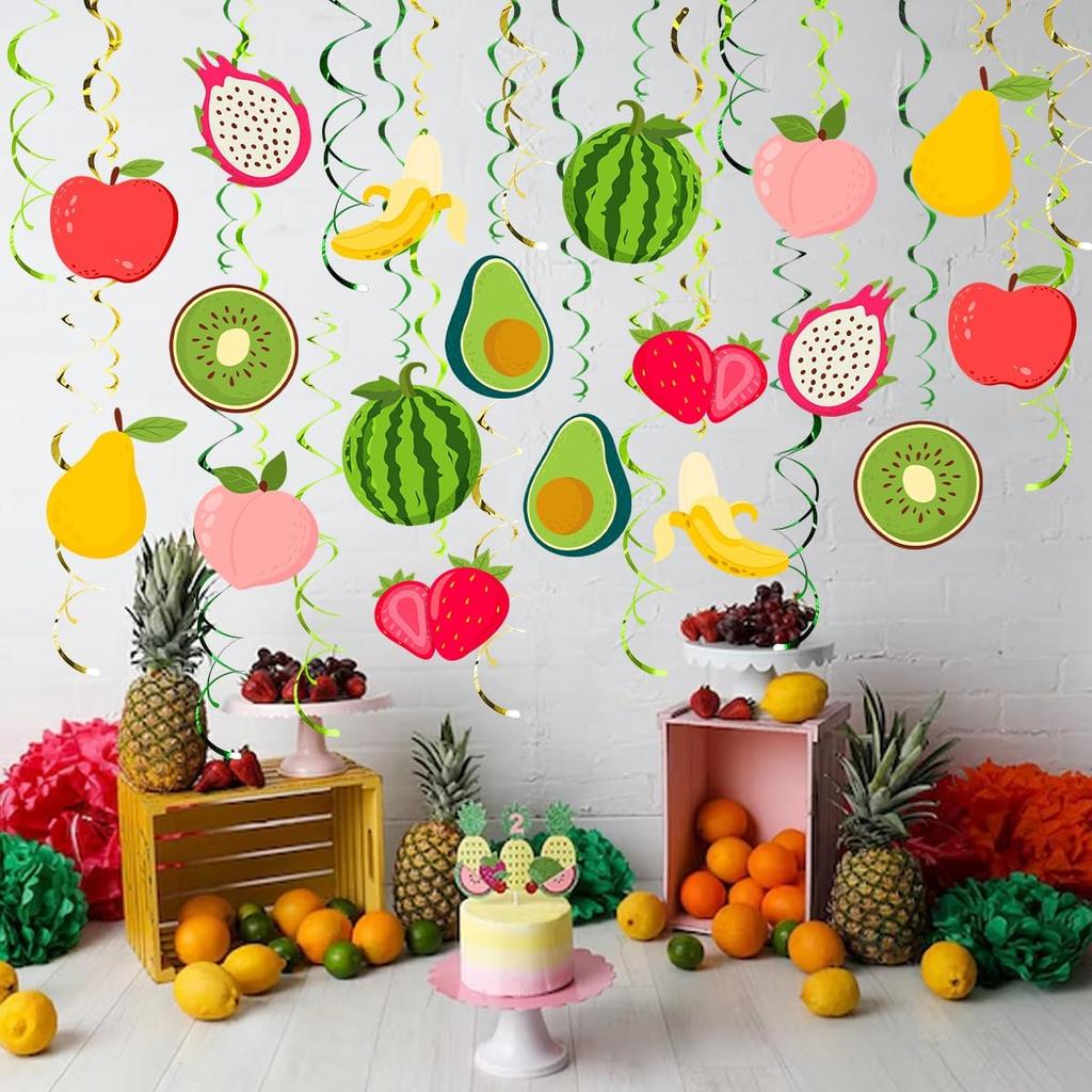30PCS Fruit Hanging Swirls Decorations Twotti Frutti Birthday Party Decor Summer Tropical Fruit Themed Ceiling Streamer for Birthday Baby Shower