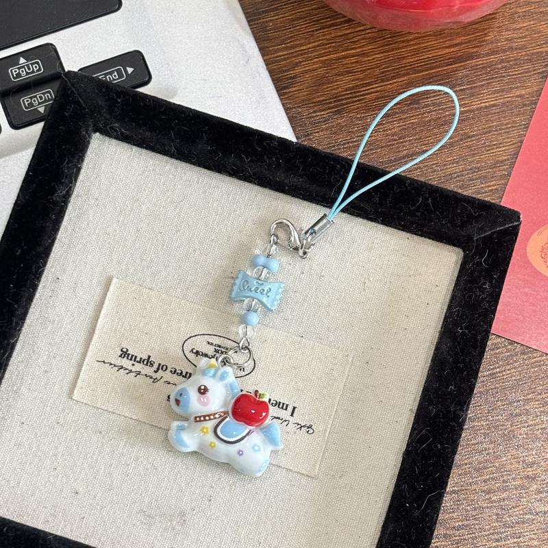 1/5Pcs Mobile Phone Strap Pendant Cartoon Pony Keychain Creative Horse Beaded  Backpack Hanging Decorations Accessories Gift