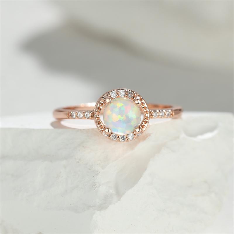 Simple Rainbow Birthstone Blue Fire Opal Rings For Women Rose Gold Color Round Ring Wedding Bands Stacking Thin Ring Jewelry