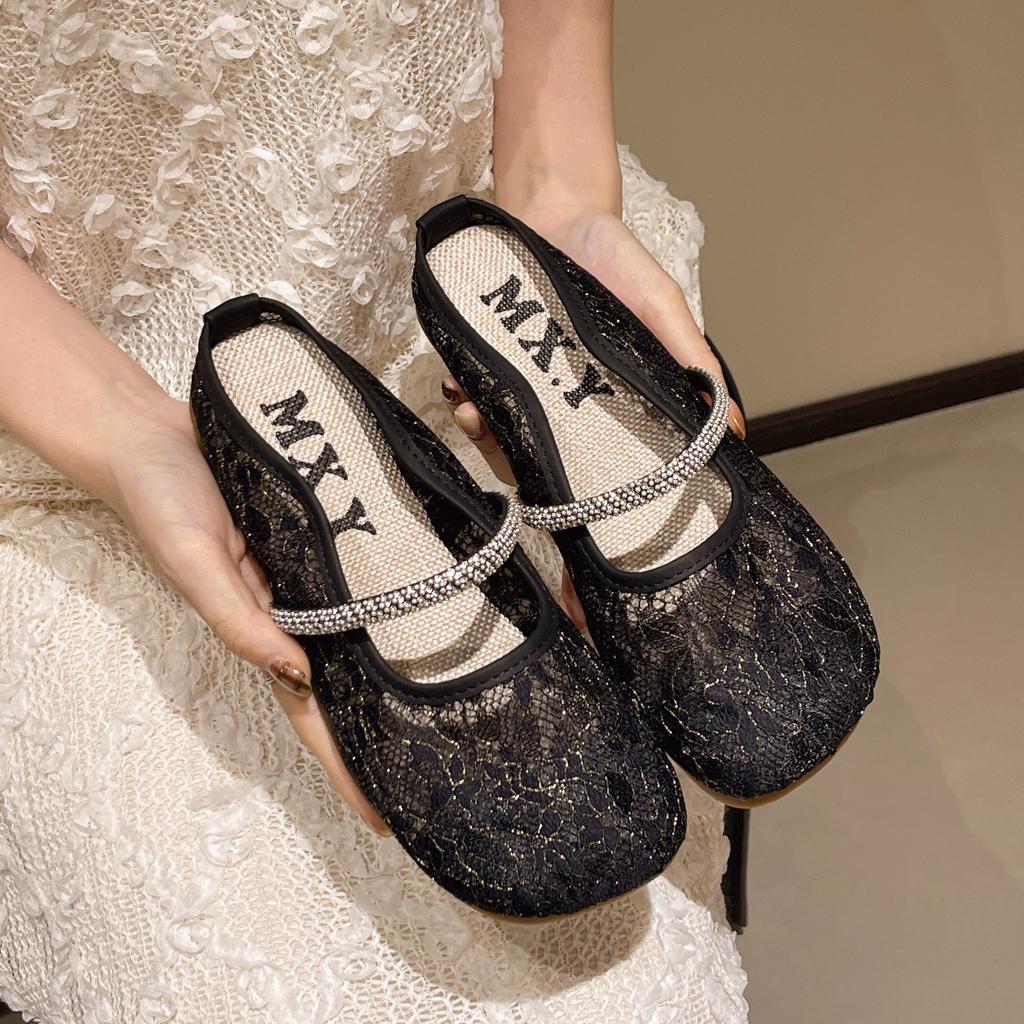 Fashion Mesh Crystal Women Slippers Flats Shoes Sandals Woman Mules Flower 2025 Summer Trend Casual Shoes Designer Flip Flops Slides