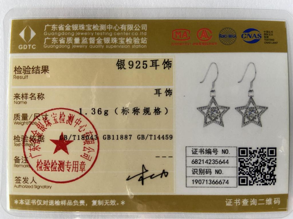925 Sterling Silver AAA Zircon Star Earrings Wedding Jewelry