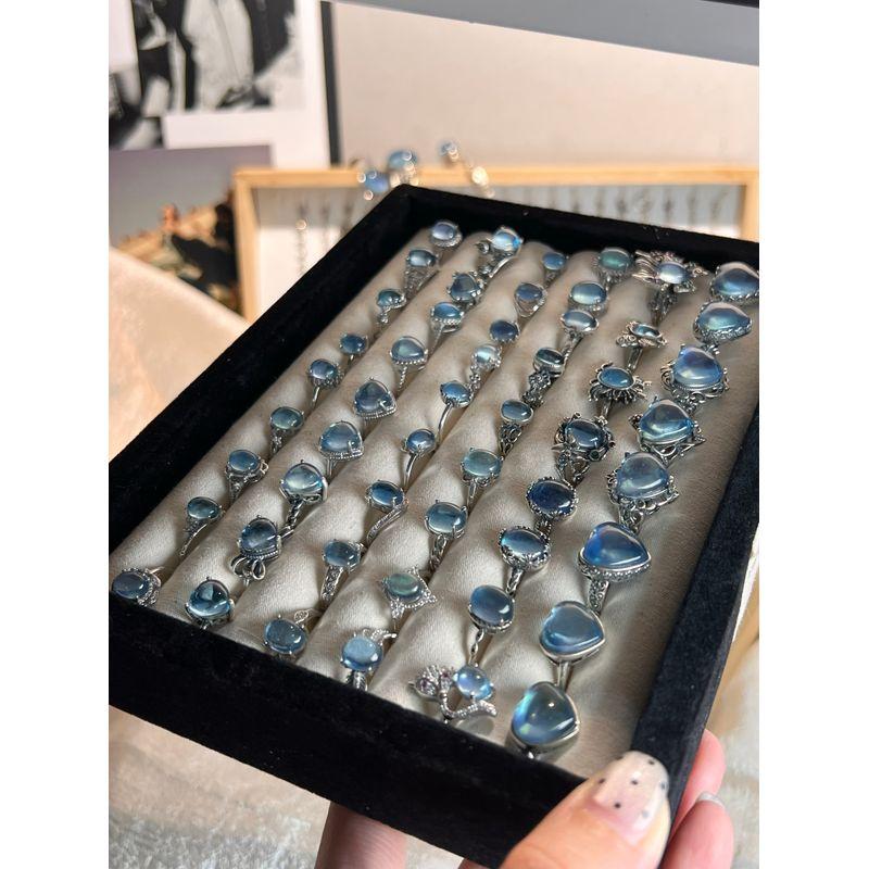 

Natural Inlaid Aquamarine Ring Fashion Ornament Silver Ring 925 Silver Ring Silver Ring Pure Silver Ring Women Live room special shooting 138 Opening adjustable