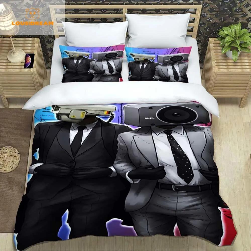 Duvet Cover Pillowcase, Funny Skibidi Toilet Cartoon Print Duvet Cover Home Bedroom Bedding Set Assembly Pillowcase 75*50