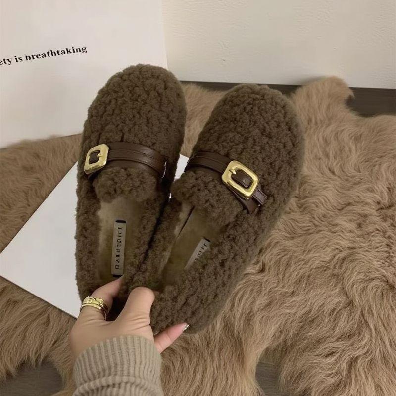 

Туфли Мао Мао на толстой подошве для женской верхней одежды 2025 новая осень и зима должны быть универсальными с пряжкой на ремне на мягкой подошве Doudou хлопковые туфли для беременных 40