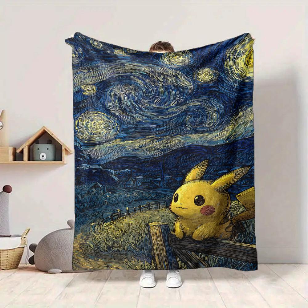1Pc Pikachu Starry Sky Flannel Blanket, Soft And Comfortable, Casual Warm, Camping Travel, Christmas, Halloween Xmas Gift N1124