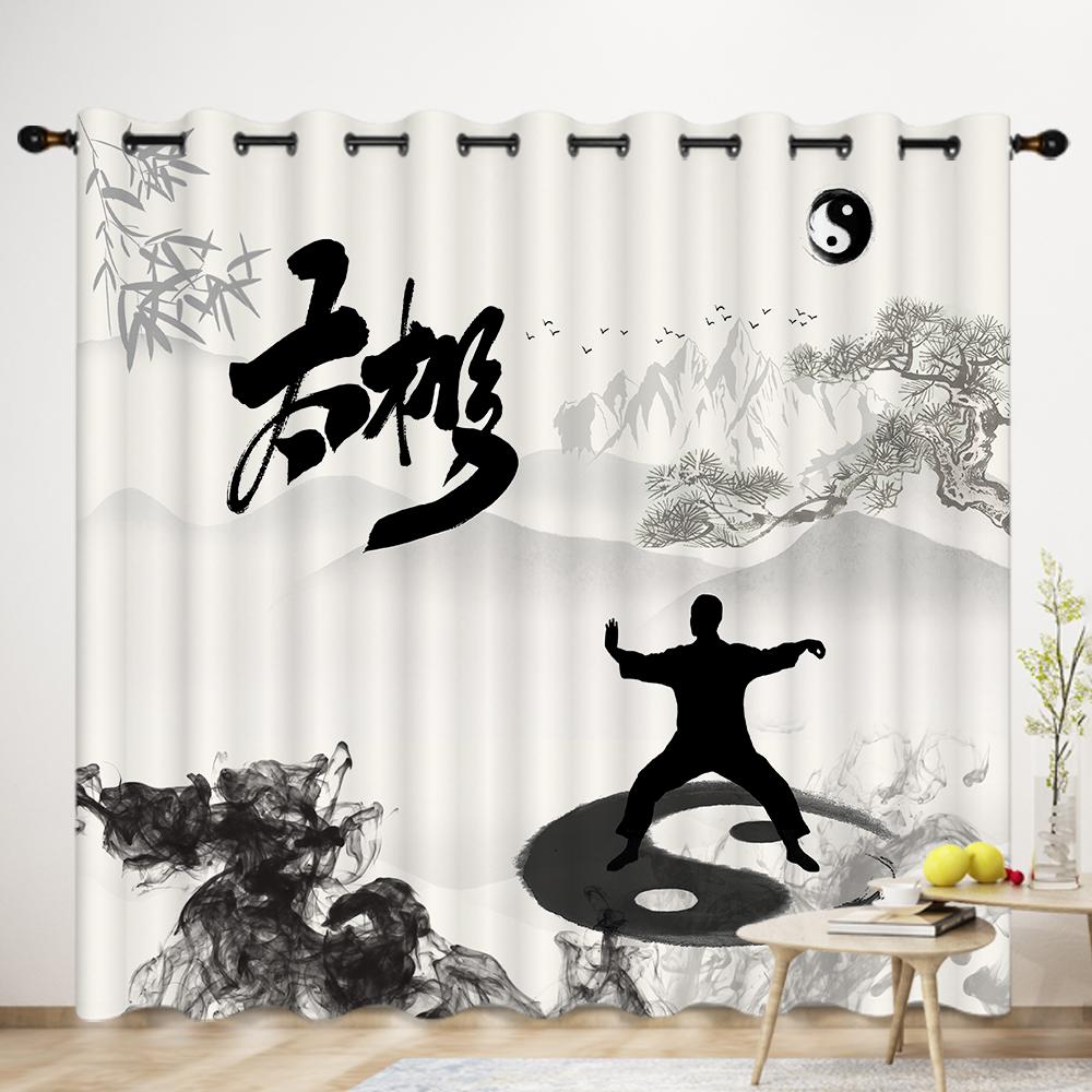 Chinese Zen Tai Chi Eight Diagrams Curtain Five Elements Decor Daoguan Zen Room Floor-to-ceiling Window Semi-blackout Cortinas