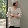 Women's V-Neck 100% Cashmere Cardigan: Autumn Winter Korean Style, Loose Fit, Slimming Single-Breasted Knit Sweater