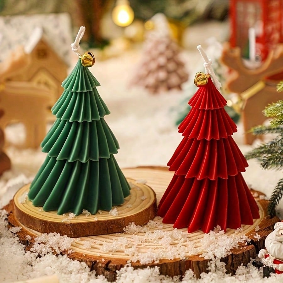 Nieuwe Origami Vouwwaaier Vormige Siliconen Kaarsmal, DIY Geometrische Roterende Kerstboom Kaars & Aromatherapie Mal, Vintage Franse Stijl Rode Kaarsmal