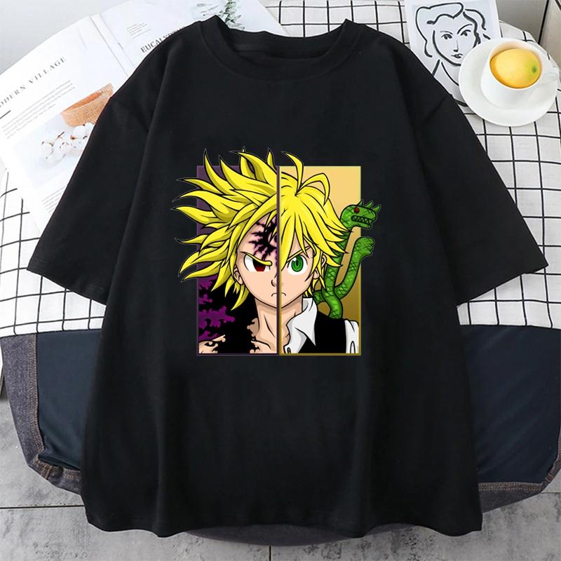 New Anime Meliodas Graphic Print T Shirt Crew Neck Short Sleeve Fashion Streetwear Harajuku Anime T Shirt Tops
