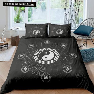 Yin Yang Königin König Bettbezug Vintage Tai Chi Bettbezug Wahrsagerei Bettwäscheset Orientalische Kultur Polyester Bettdeckenbezug