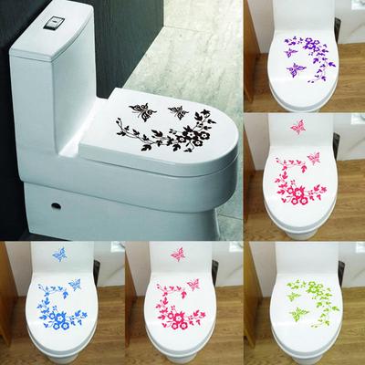 Adesivo de parede para assento de vaso sanitário flor decoração de banheiro decalques decoração borboleta
