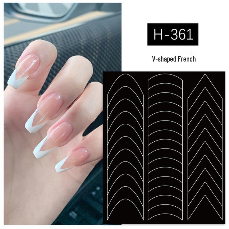 V-Shaped Dual-Purpose French Nail Art Stickers with Hollow Design