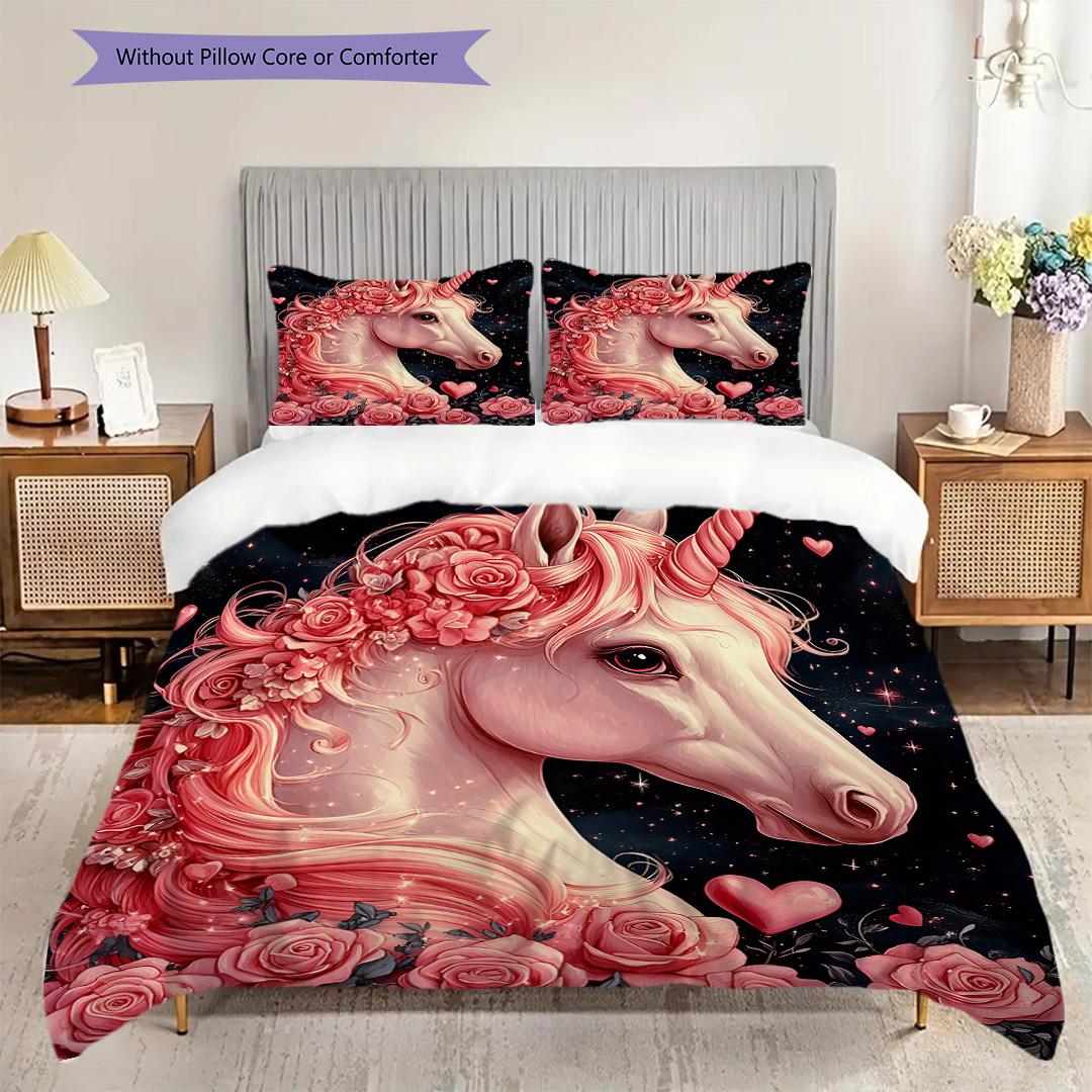 

Unicorn Pattern Bedding Quilt Set Quilt Cover Pillowcase Home Decoration Birthday Gift (1 * duvet cover + 2 * pillowcase, without core) 135x200cm