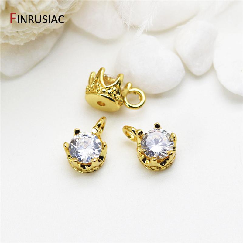 6 Types 14K Gold Plated Brass Zircon Rhinestone Pendants Charms,Jewelry Making For DIY Necklace Earrings Findings Accessories