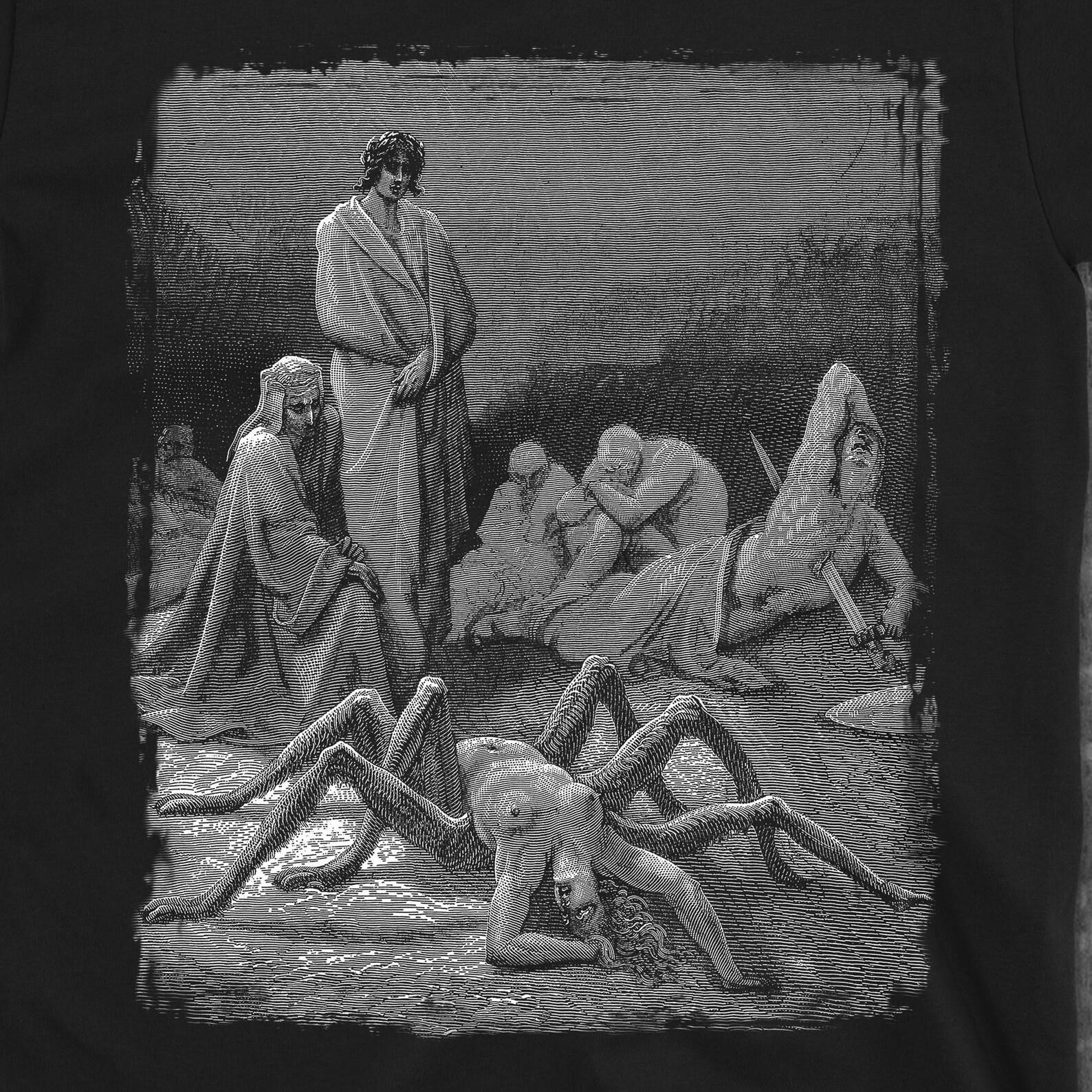 Arachne’s Fate T-Shirt | Gustave Doré Dante Inferno Tee | Mythic Gothic Graphic Shirt 2XL
