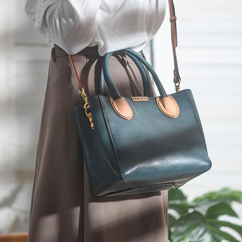 Johnature Luxus kézitáska Valódi bőr női táska, kézzel készített természetes, valódi marhabőr egyszínű, egyszerű válltáskák