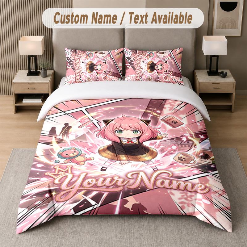 Spy × Family 3Pcs Bedding Set, Personalized Custom Name Text, 1 Duvet Cover & 2 Pillowcases For Bedroom