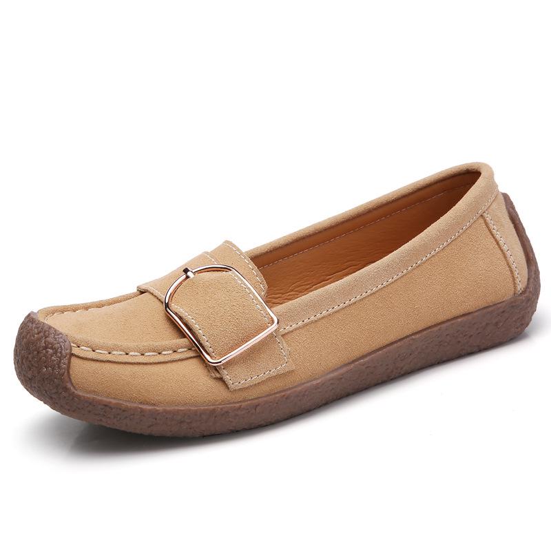 Cow Suede Flat Shoes Women Slip-on Casual Shoes Soft Soled Flats Comfortable Walking Driving Shoes Elegant Ladies Shoes