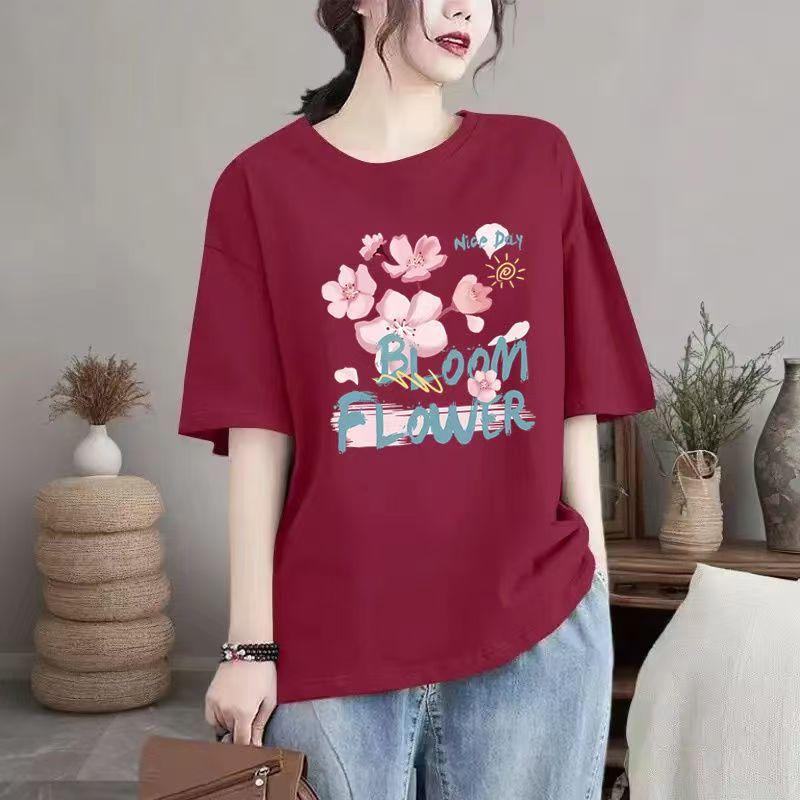 Summer New Cotton Casual Round Neck Women Trend Loose T-shirt
