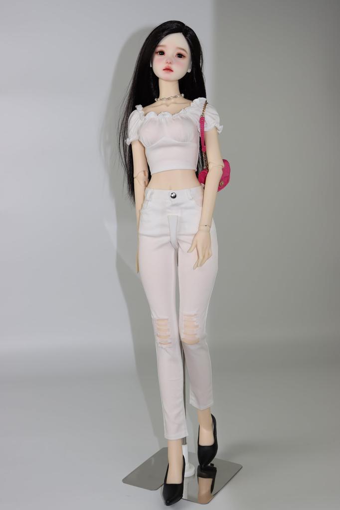 HAMRETHYPPZ 13 14 16 BJD Kinderkleding Set, BJD Poppenkleding, Eén Schouder Korte Mouw, Pofmouw Korte Mouw, Leuke Korte Mouw, Wit