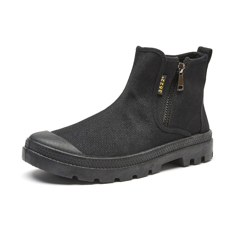 Weiche Sohle Herren Camouflage Sicherheitsstiefel Hoher Schaft Seitenreißverschluss Canvas Outdoor Angeln Dicke Sohle Rutschfest Abriebfest Stiefel