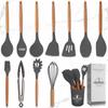 Juego de Utensilios de Cocina de Silicona de 12 Piezas con Mangos de Madera de Haya: Incluye Espátula de Mango Largo, Cuchara Ranurada y Más.
