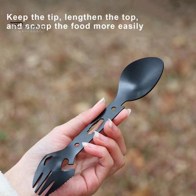 10-in-1 Multifunctional Outdoor Fork Spoon with Bottle Opener Portable Lightweight Utility Tactical Spoon Wrench Camping Utensil Survival Tool