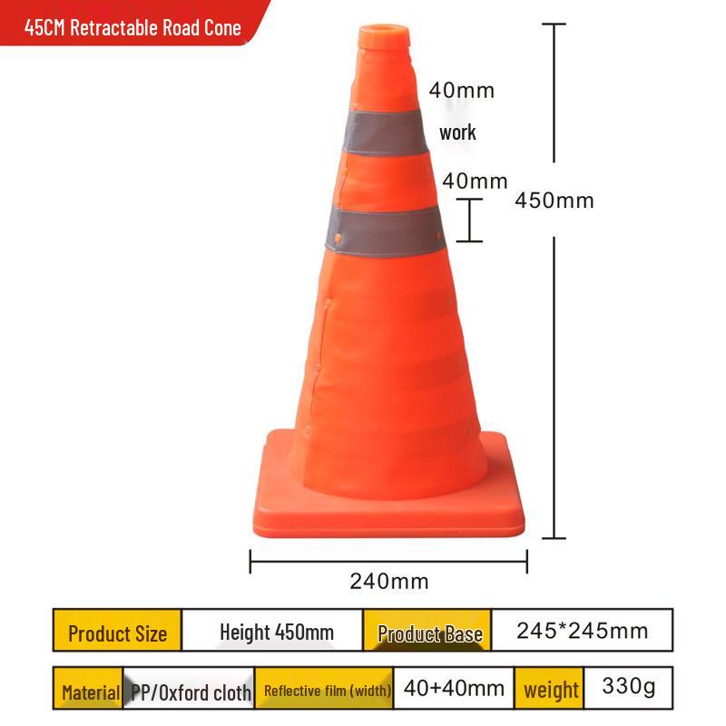 Retractable Portable Traffic Cone: Lightweight, Reflective, Foldable for Road Safety Emergencies.
