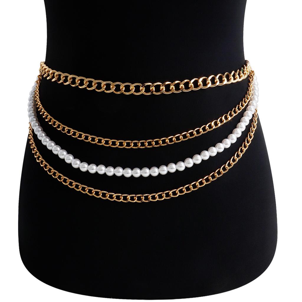 Multi-layer tassel imitation pearl waist chain Spice girl bikini beach style body chain versatile personalized belt accessories