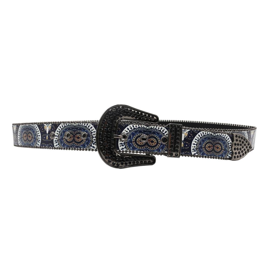 Gothic Design Full Of Rhinestone Print Belt Hip Hop Punk Jeans Accessories Pu Leather Belt