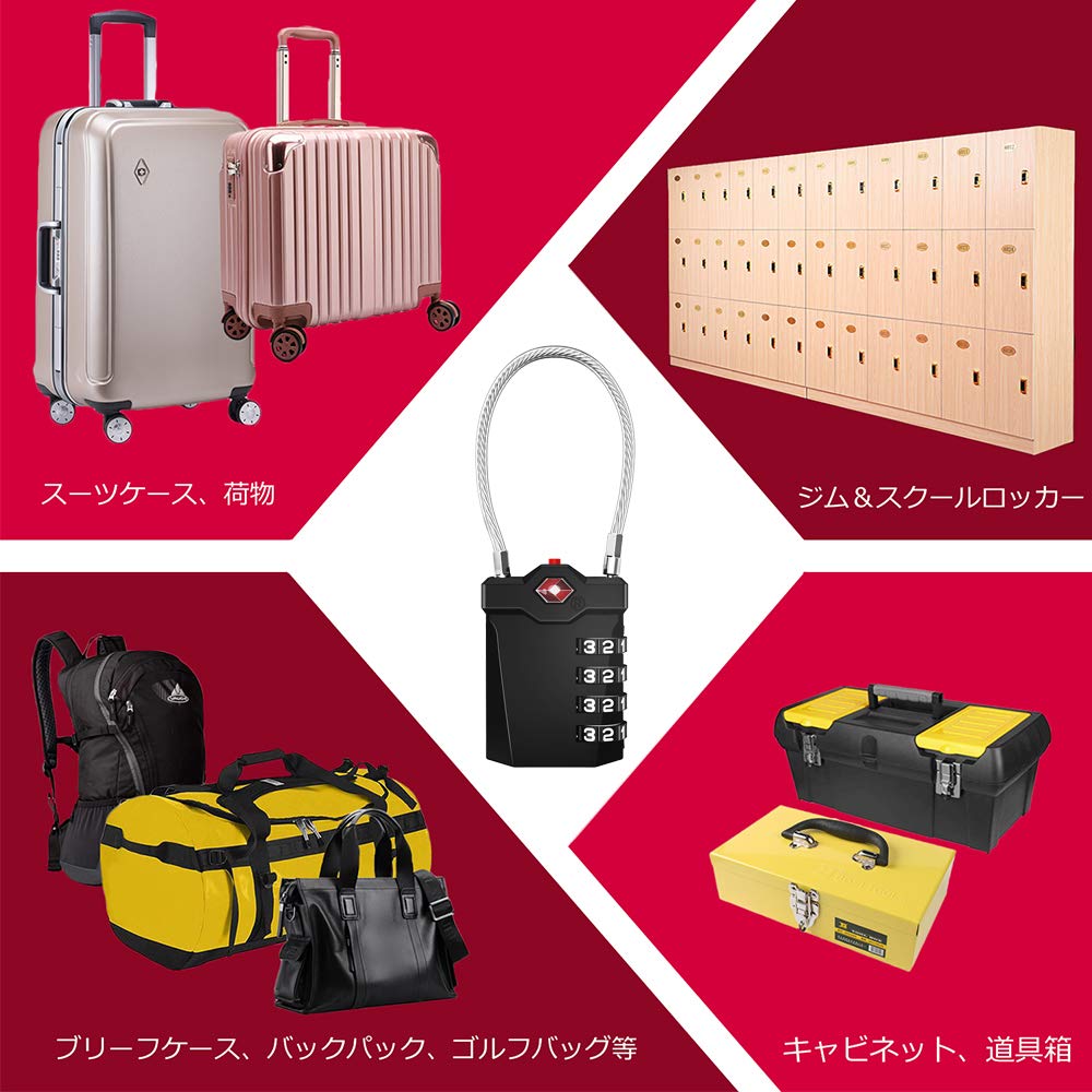 TSA-lås Hänglås 4-siffrigt Kombinationslås Vajertyp Resesäker Säkerhetsartiklar