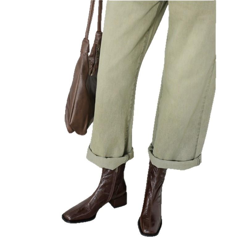 Old money wind thin boots women pointed thin thick heel short boots Martin boots 4.5cm soft leather flat bottom commuting OL short boots