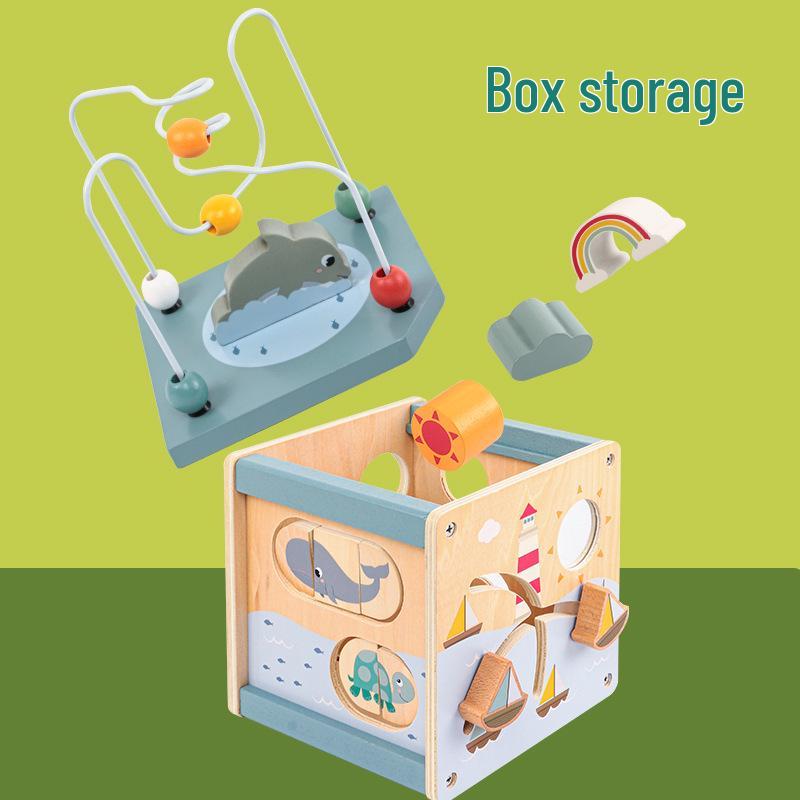 Montessori Wooden Ocean Game: Children s Bead Stringing & Slide Rail Brain Teaser Toy