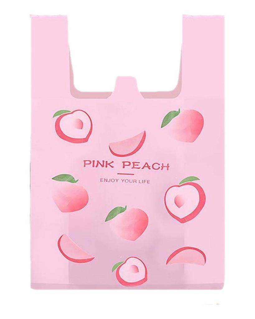 50 Pcs Cute Fruit Plastic Bag Carry Out Bags With Handle Food Packaging Retail Supermarket Grocery Shopping Home Storage