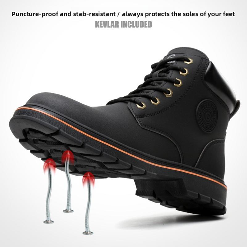 High-top Work Boots For Men Anti-smash Anti-puncture Work Shoes with Steel Toe Leather Safety Shoes Men for Work Waterproof Shoe