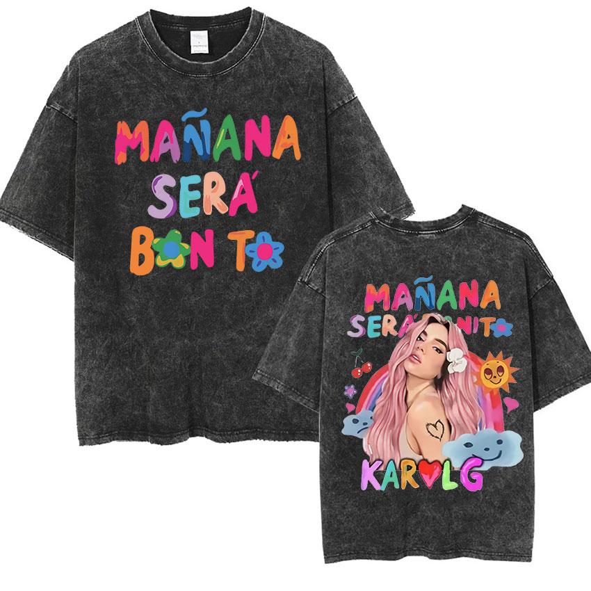 Cute Karol G Manana Sera Bonito Vintage Washed T Shirt Men Women Kawaii Fashion Clothing T-Shirt Aesthetic Short Sleeve T Shirts